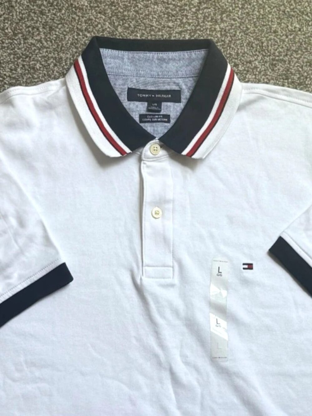Tommy Hilfiger Men's White Classic Fit Polo Shirt 100% Cotton Size L